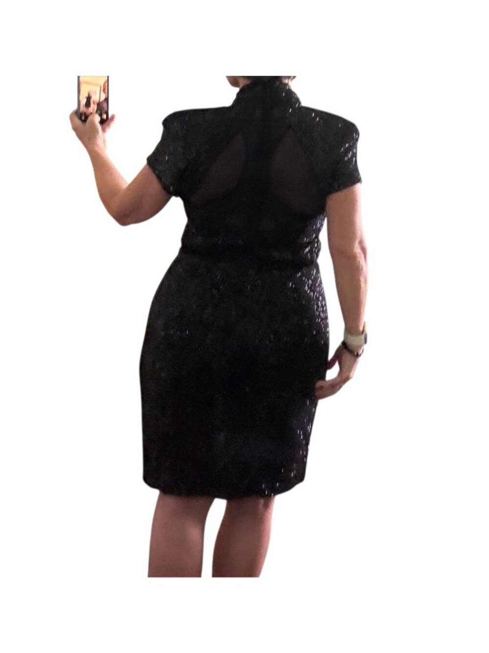 Evening Dress Womens 12 Curvy Black Mini Illusion Elegant Sparkle VTG Night Way - Picture 7 of 15